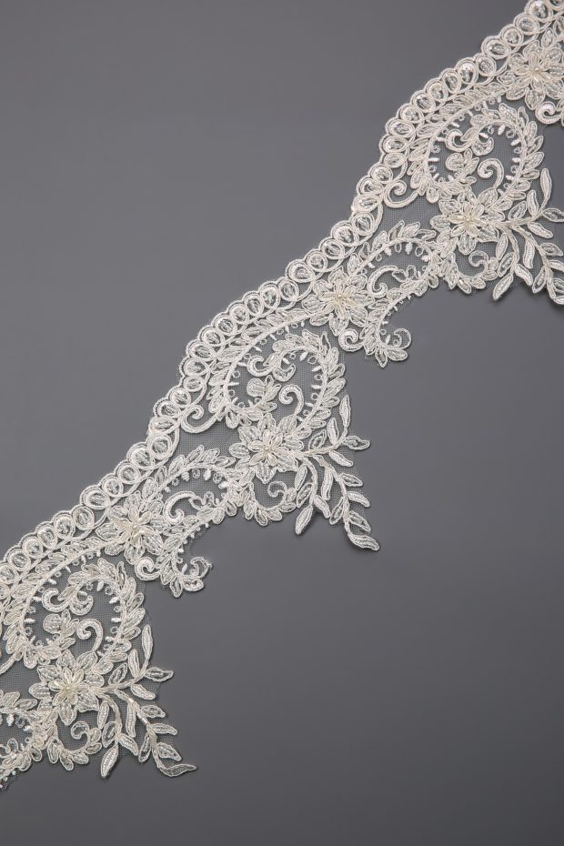 X6022B Ivory Beaded Flower Lace Edging with Pearls (Limited Stock)
