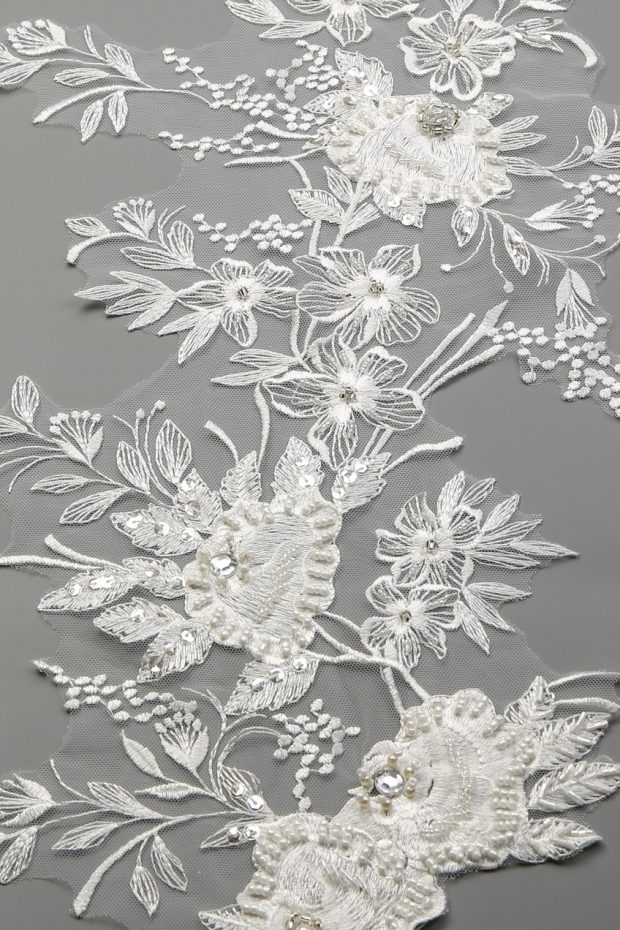 J612010B Beaded Ivory Lace Appliques - Image 2